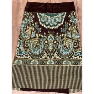 Rozae Nichols Paisley Print Midi Skirt Brown Blue Size Medium boho feminine
